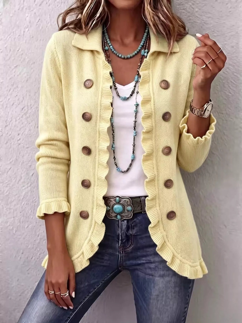 P|H - Ruffle Trim Button Cardigan for Women Gloria