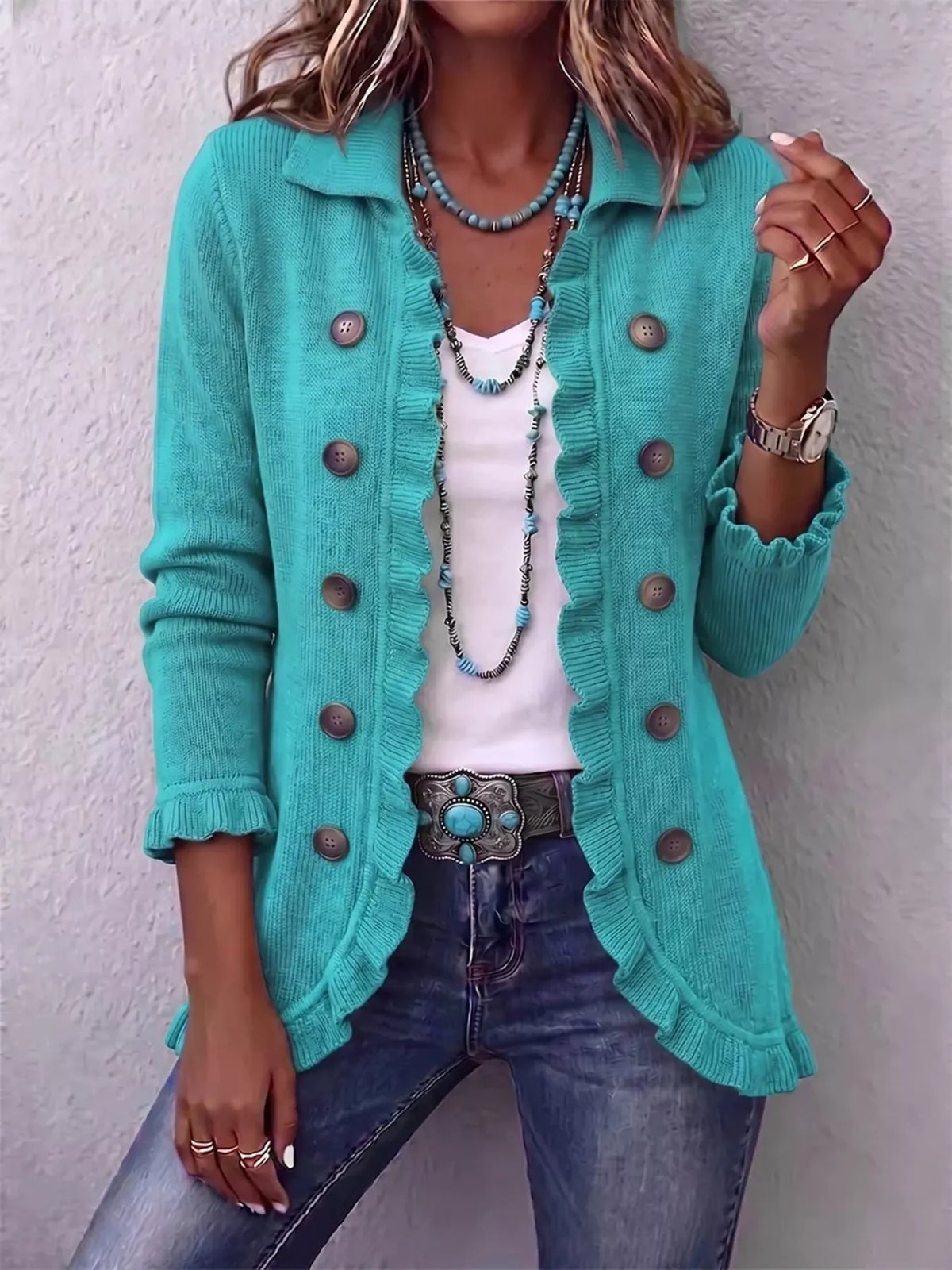 P|H - Ruffle Trim Button Cardigan for Women Gloria