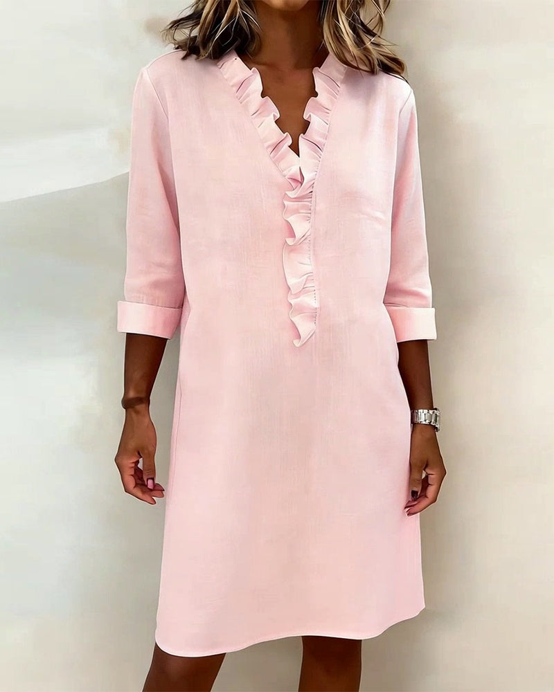 P|H - Ruffle V-Neck Shift Dress for Women Barbara