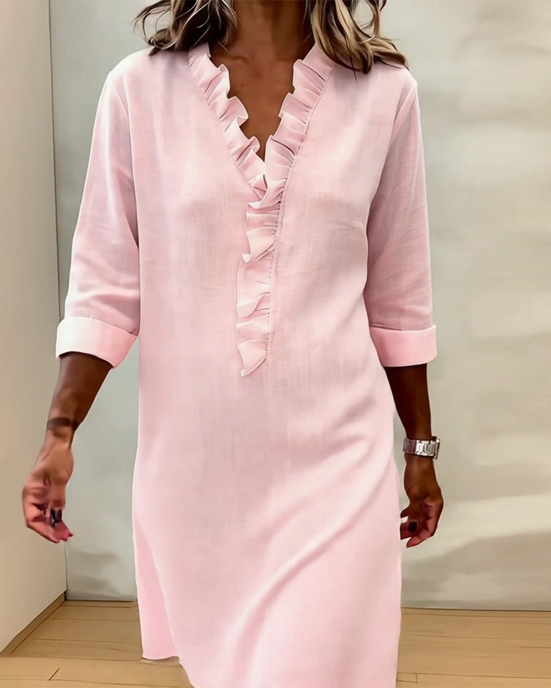 P|H - Ruffle V-Neck Shift Dress for Women Barbara