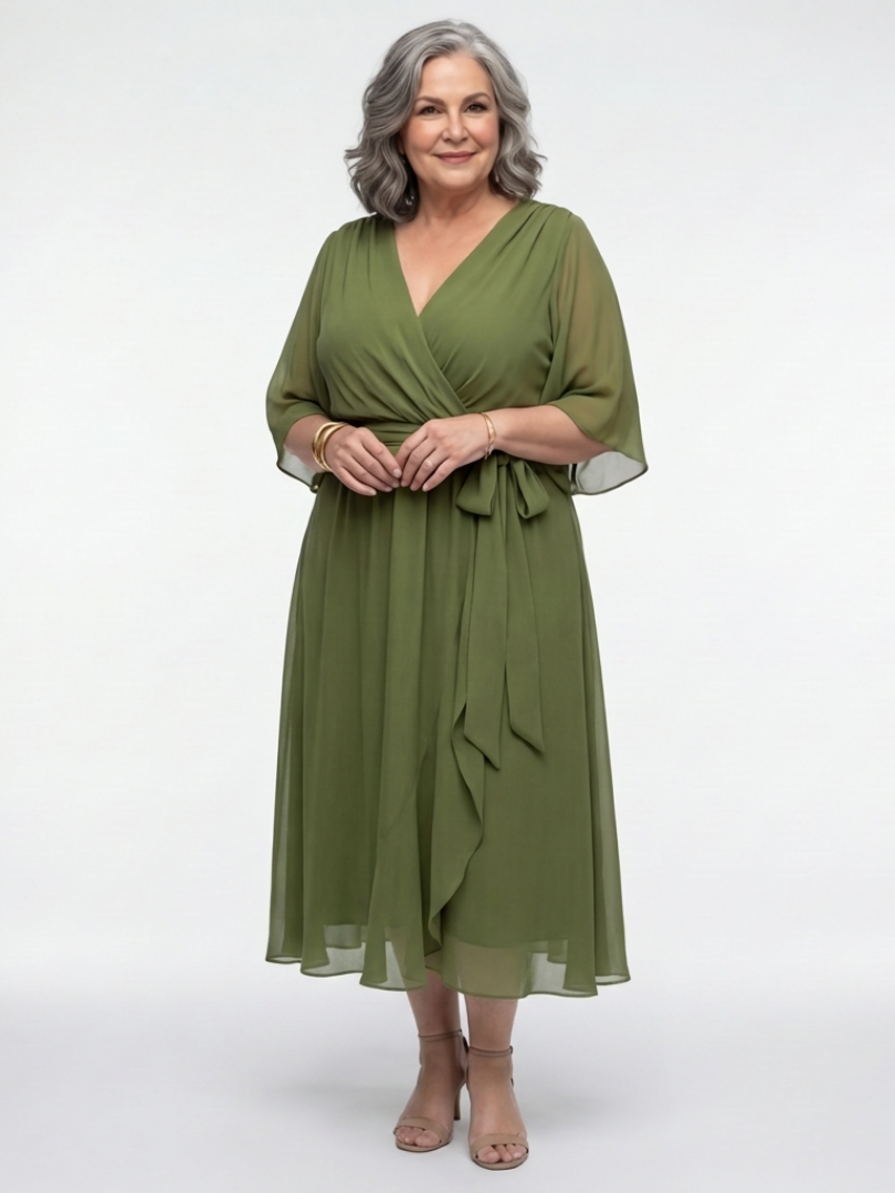 P|H - Draped Neckline Midi Dress Elysia