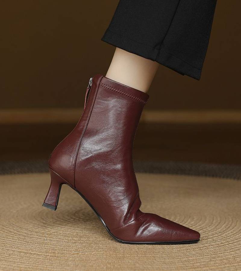 P|H - Elegant Heel Leather Ankle Boots Heather