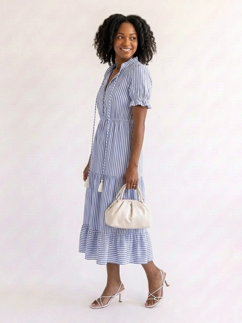 P|H - Short Sleeve Sky Blue Midi Dress Dakota