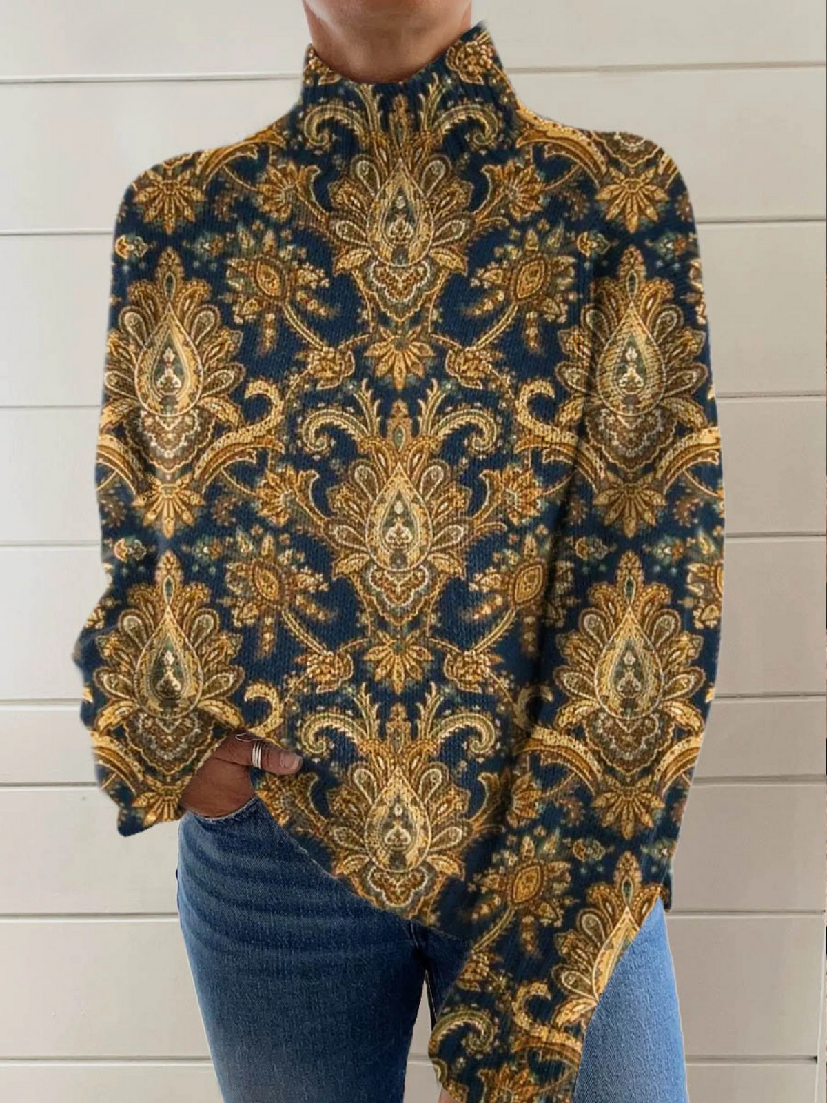 P|H - Gilded Damask Knit Turtleneck Carol