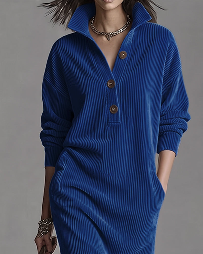 P|H - Ribbed Button Collar Dress for Women Sharon