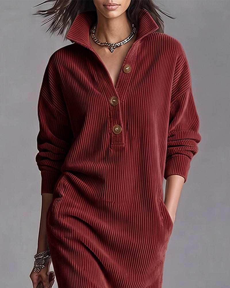 P|H - Ribbed Button Collar Dress for Women Sharon
