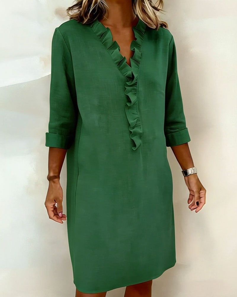 P|H - Ruffle V-Neck Shift Dress for Women Barbara