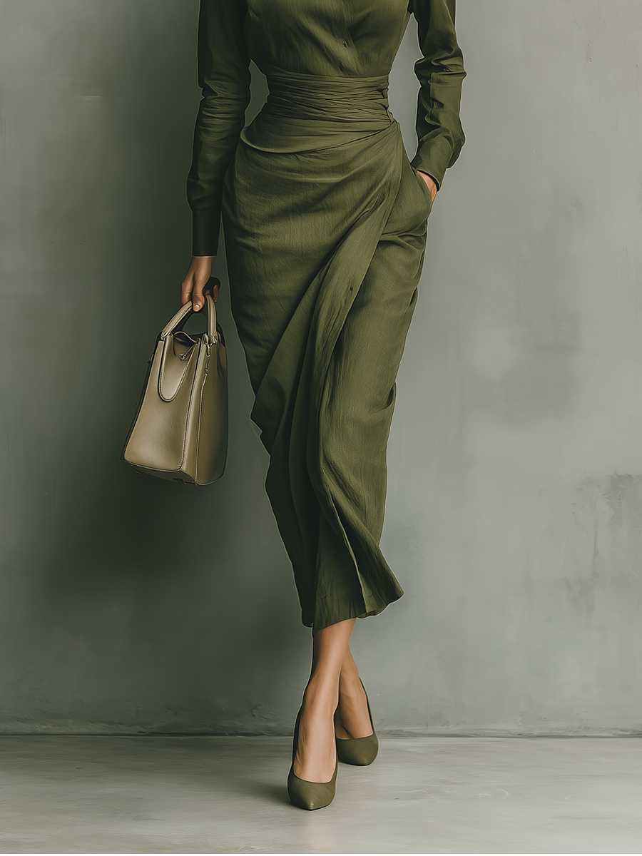 P|H - Belted Wrap Dress Sage