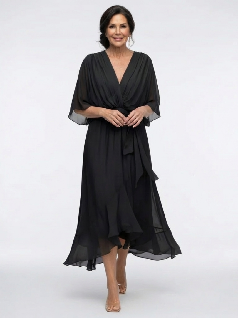 P|H - Draped Neckline Midi Dress Elysia