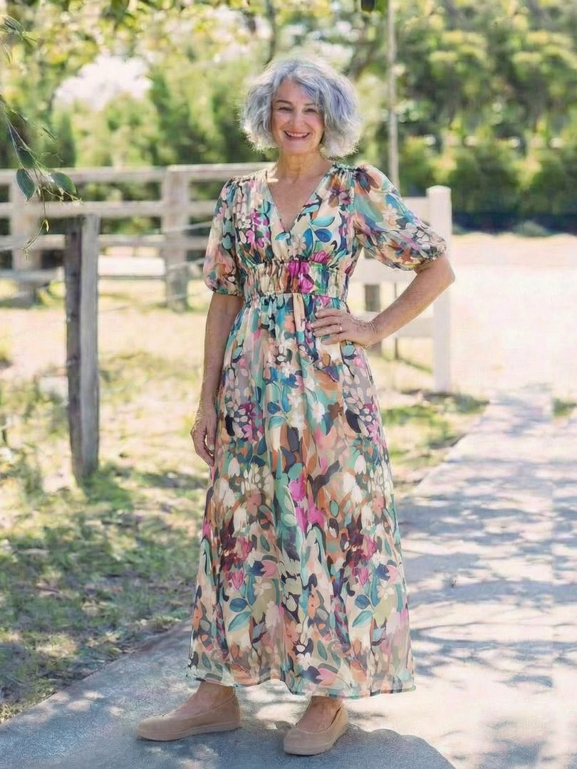 P|H - Waist Detail Floral Midi Dress Eulalie