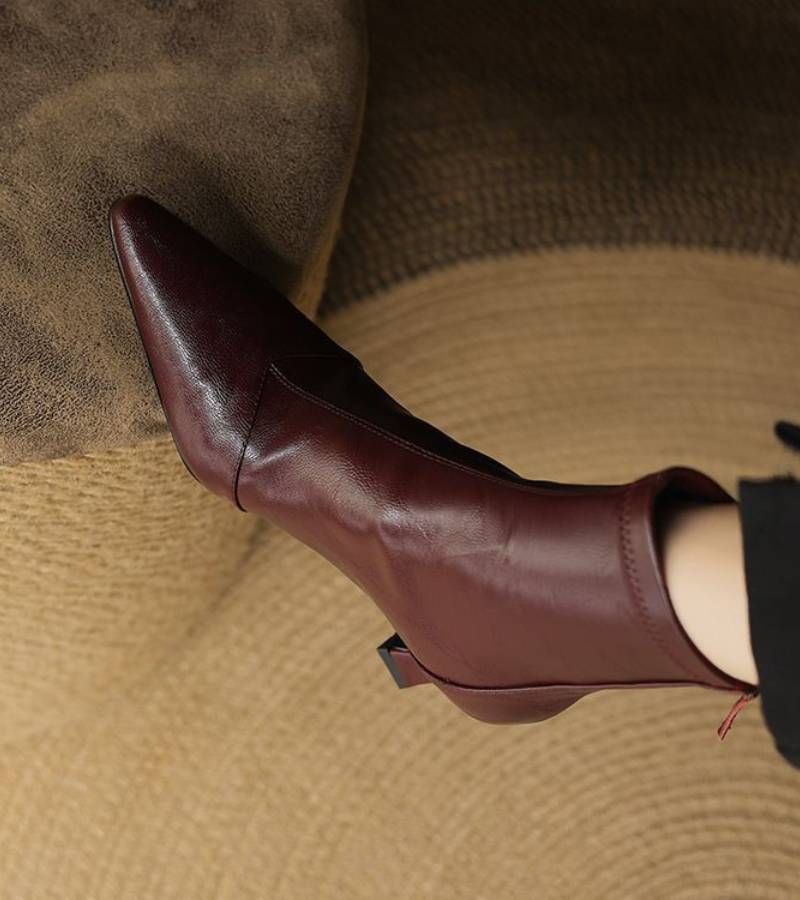 P|H - Elegant Heel Leather Ankle Boots Heather