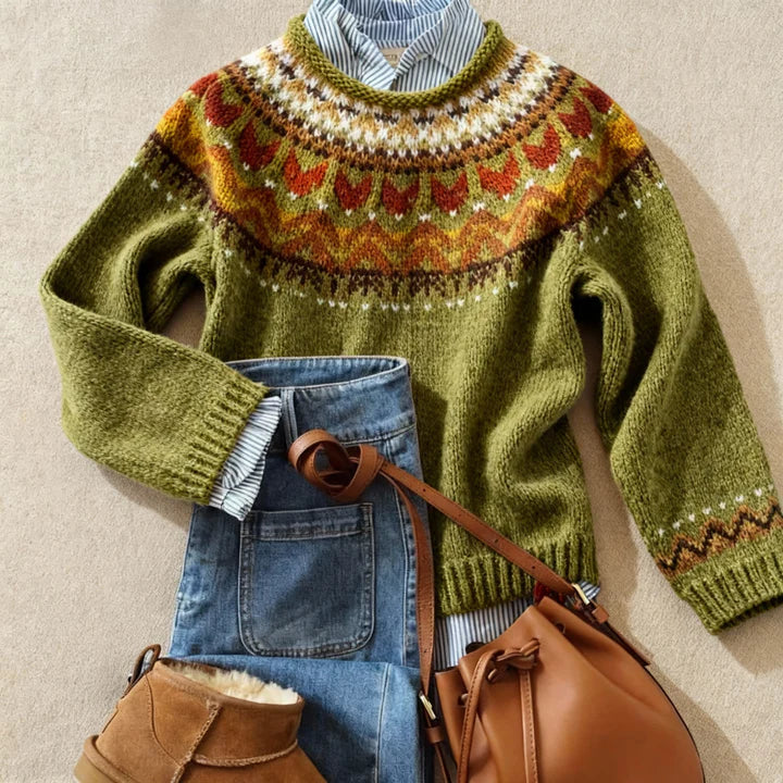 P|H - Golden Bloom Yoke Knit Sweater Donna