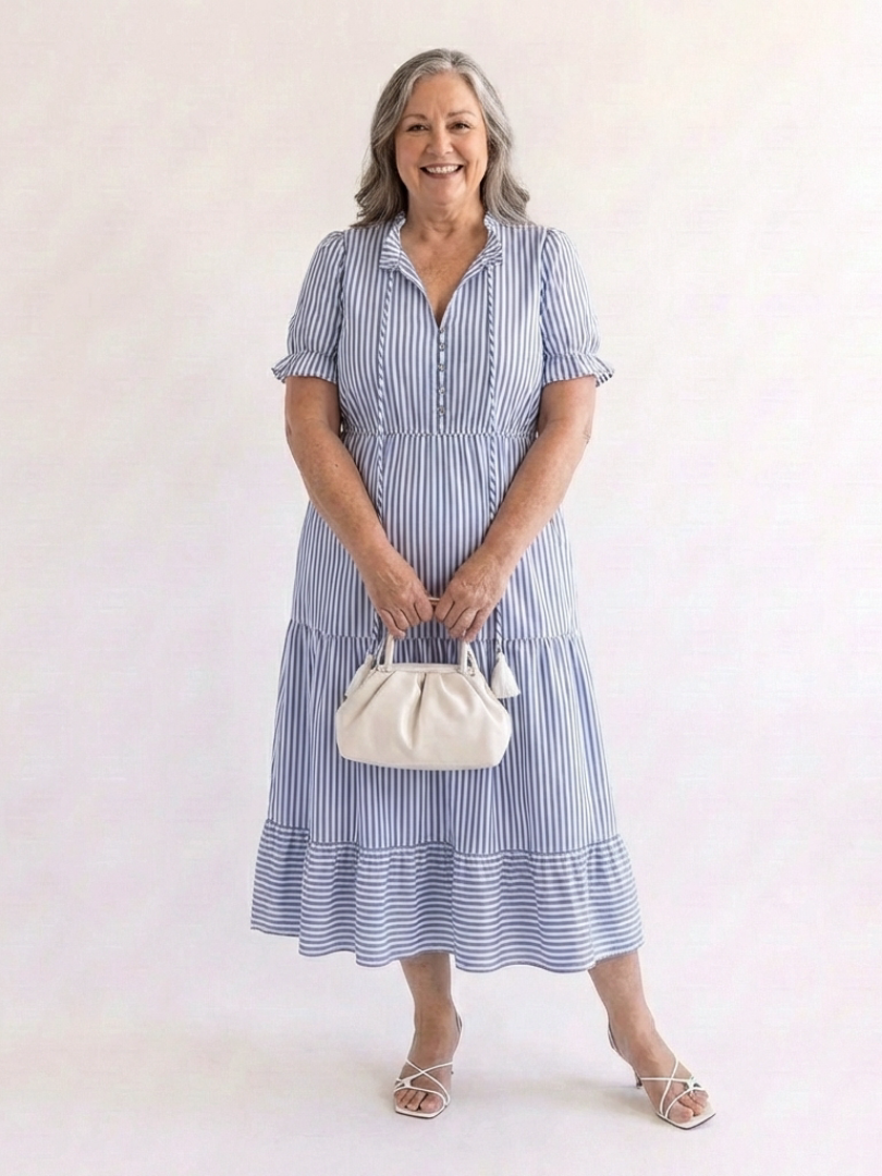 P|H - Short Sleeve Sky Blue Midi Dress Dakota