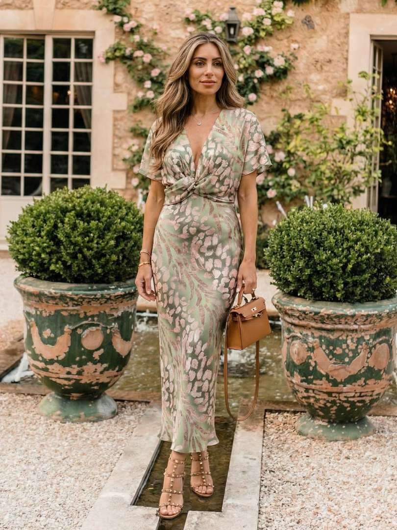 P|H - Abstract Print Twisted Midi Dress Jasmine