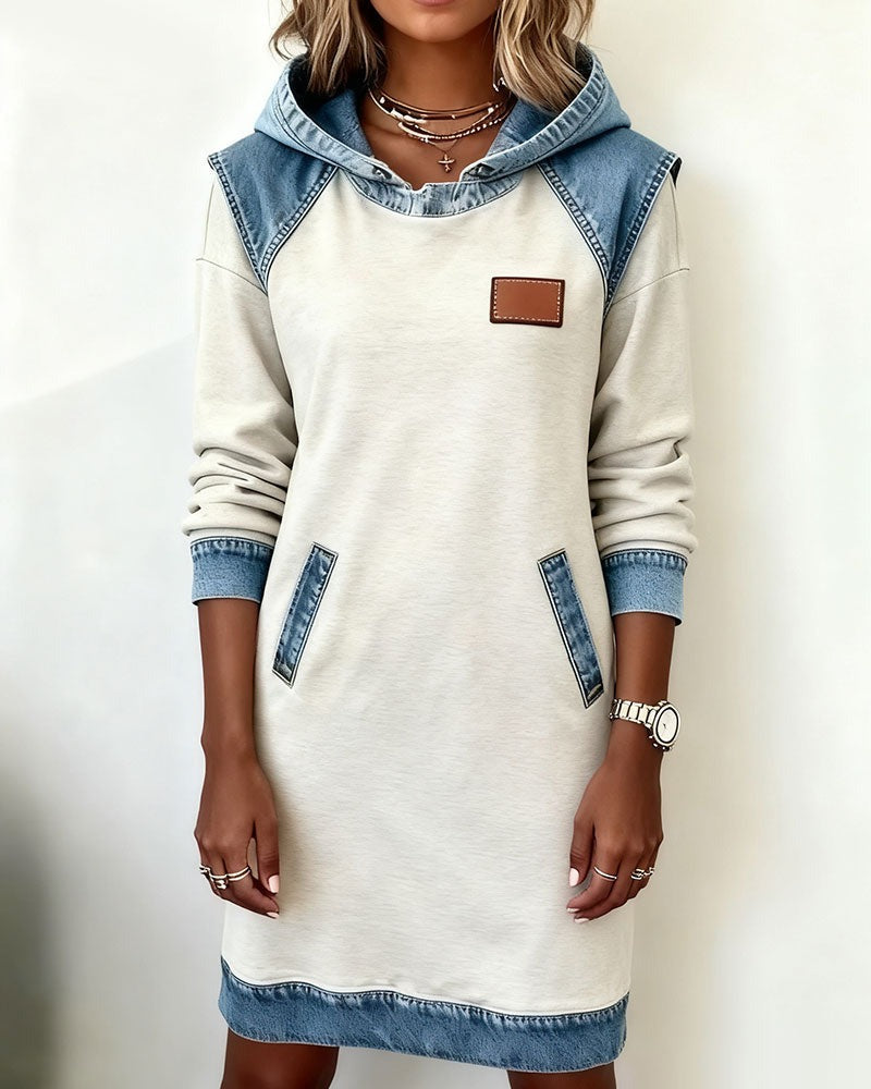 P|H - Denim Trim Hooded Dress for Women Deborah