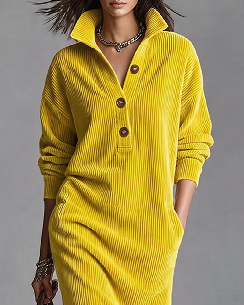 P|H - Ribbed Button Collar Dress for Women Sharon