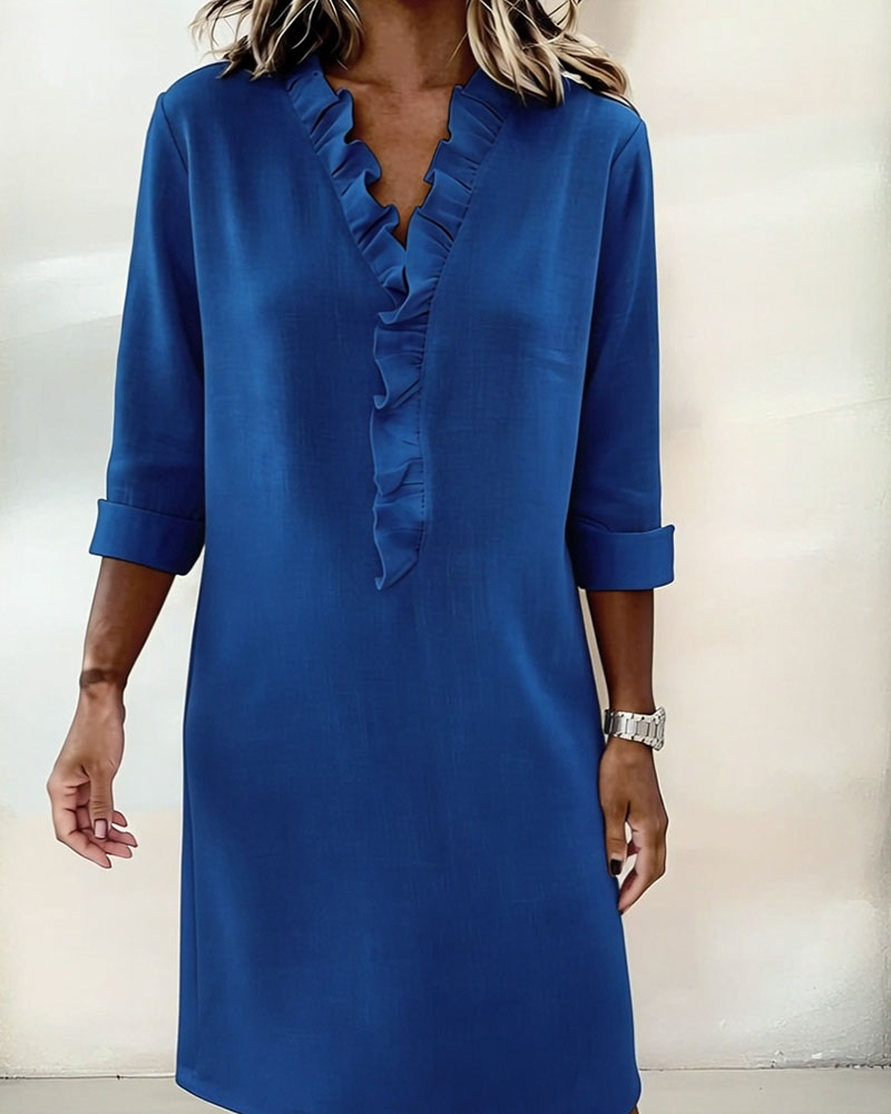 P|H - Ruffle V-Neck Shift Dress for Women Barbara