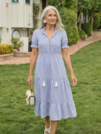 P|H - Short Sleeve Sky Blue Midi Dress Dakota