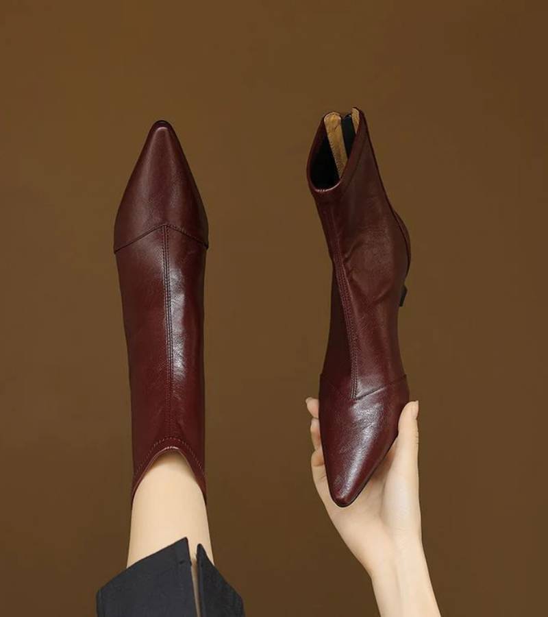 P|H - Elegant Heel Leather Ankle Boots Heather
