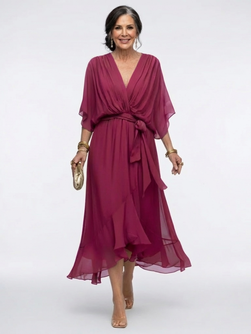 P|H - Draped Neckline Midi Dress Elysia