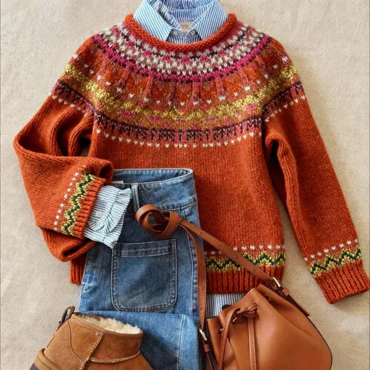P|H - Rust Nordic Yoke Knit Sweater Rose