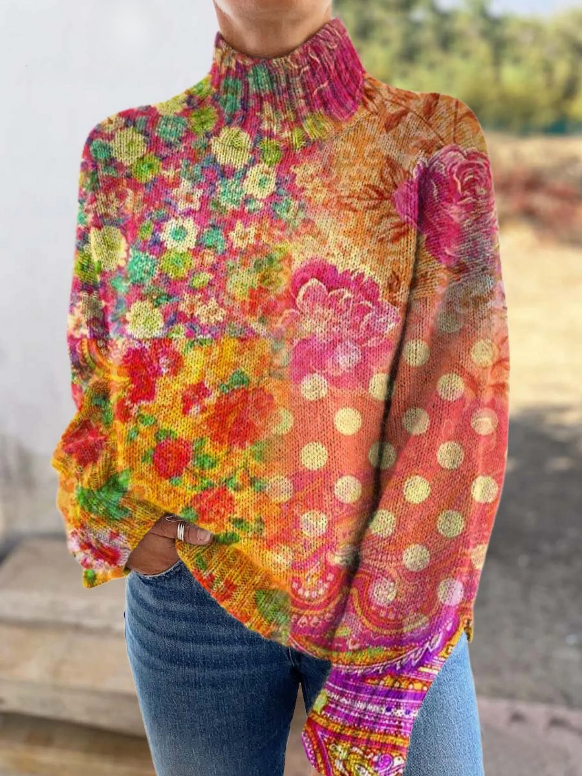 P|H - Patchwork Floral Knit Turtleneck Joyce