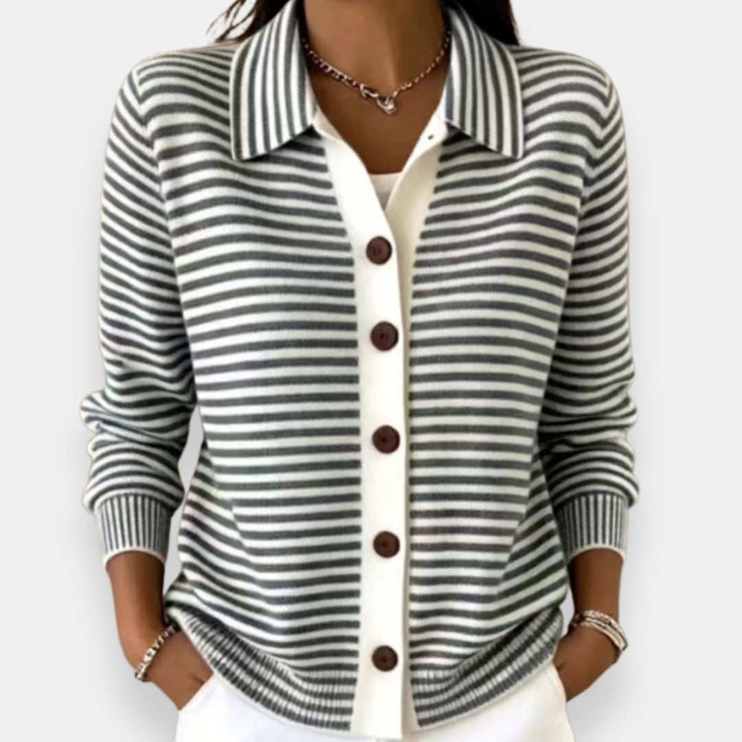 P|H - Fine Stripe Collared Cardigan Joyce