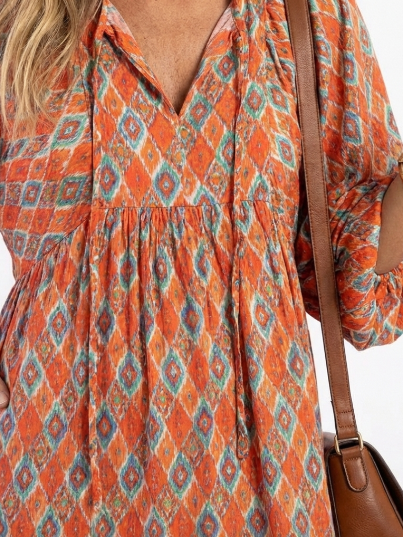 P|H - Geometric Beige Midi Dress Amara