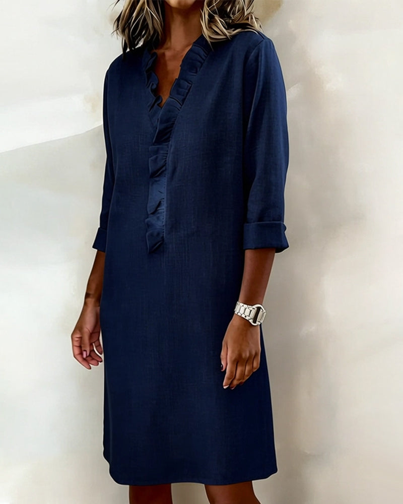 P|H - Ruffle V-Neck Shift Dress for Women Barbara