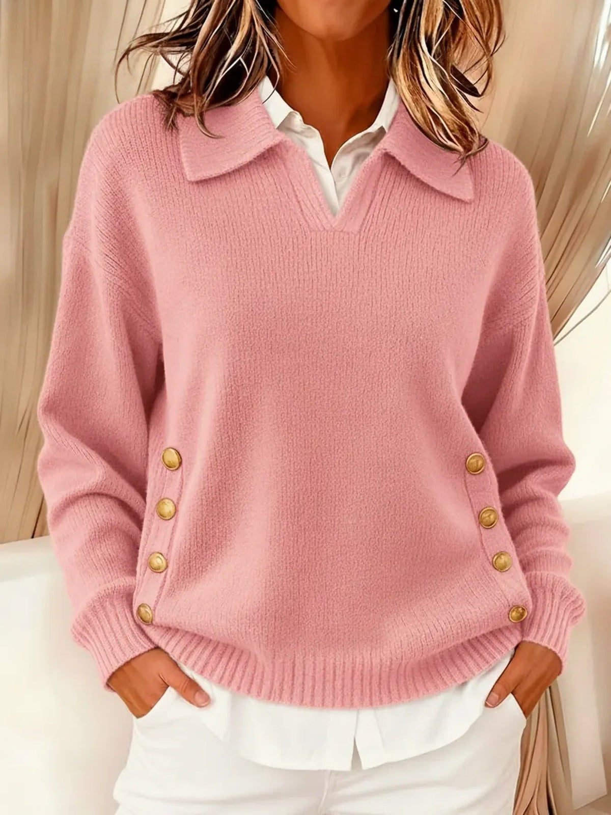 P|H - Polo Collar Button Trim Sweater Kathleen
