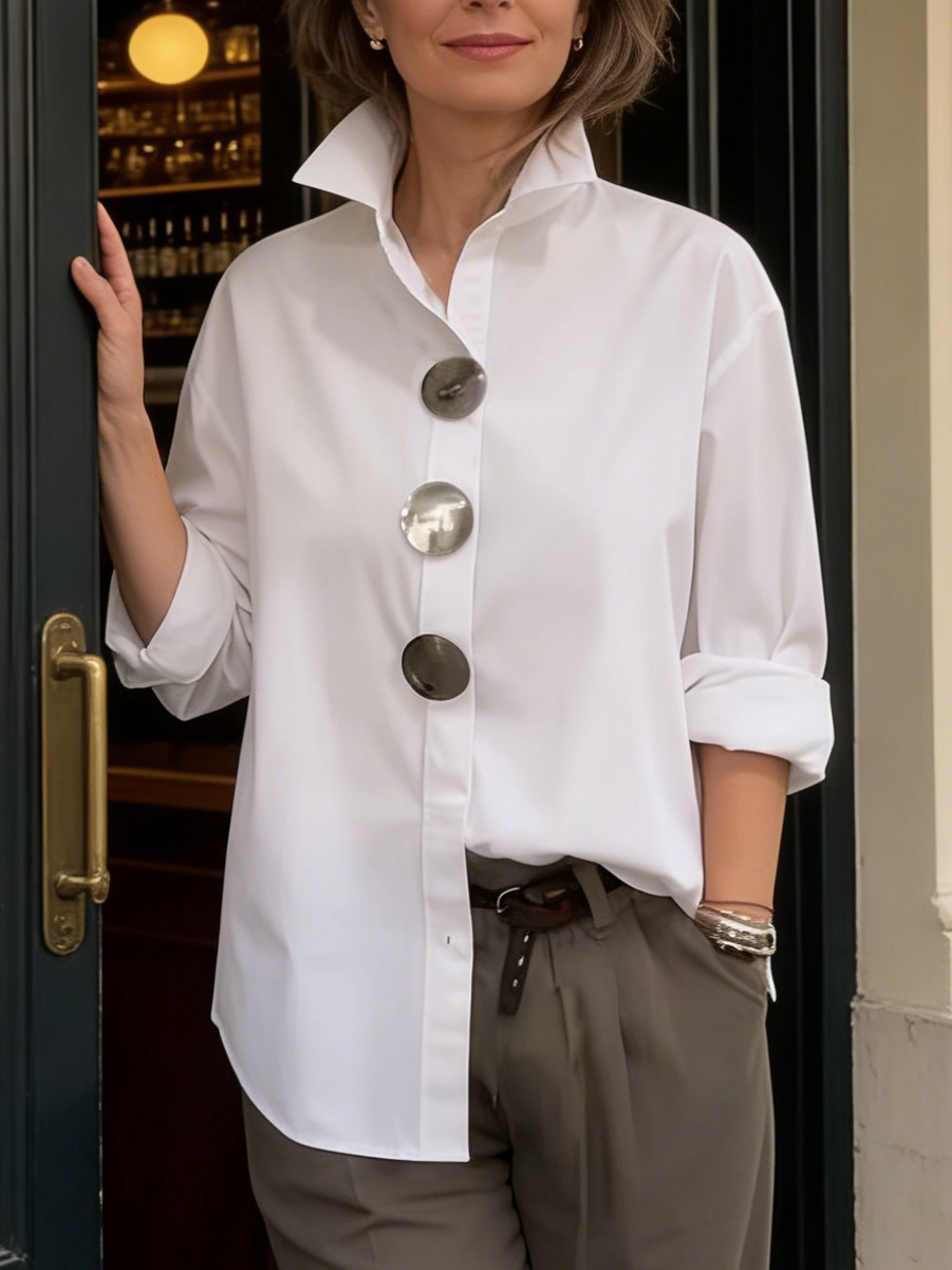 P|H - Elegant Large-Button Blouse Sophie