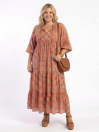 P|H - Geometric Beige Midi Dress Amara