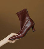 P|H - Elegant Heel Leather Ankle Boots Heather