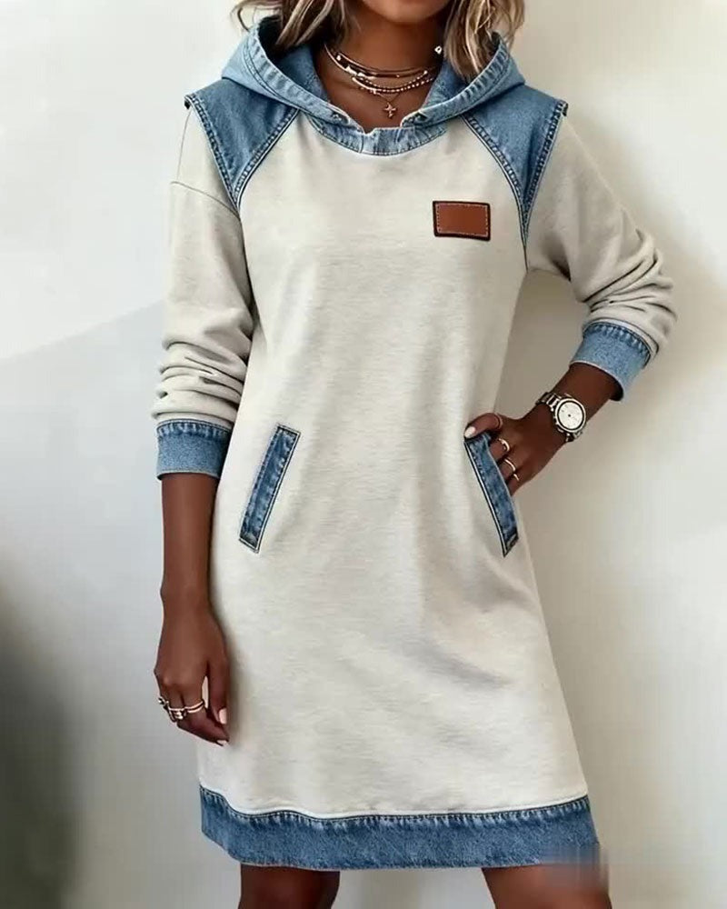 P|H - Denim Trim Hooded Dress for Women Deborah