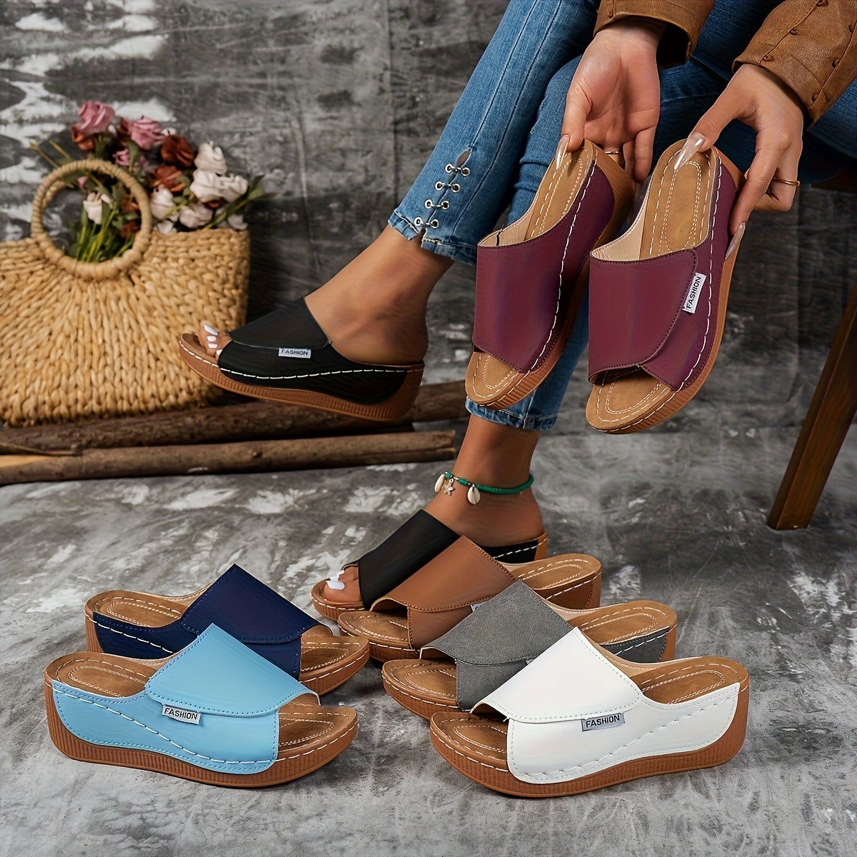 P|H - Orthopedic Wedge Slide Sandals Ruth