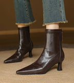 P|H - Elegant Heel Leather Ankle Boots Heather