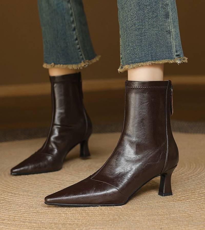P|H - Elegant Heel Leather Ankle Boots Heather