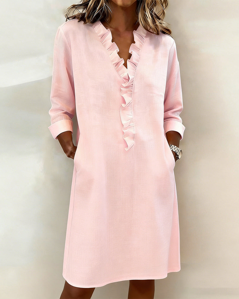 P|H - Ruffle V-Neck Shift Dress for Women Barbara