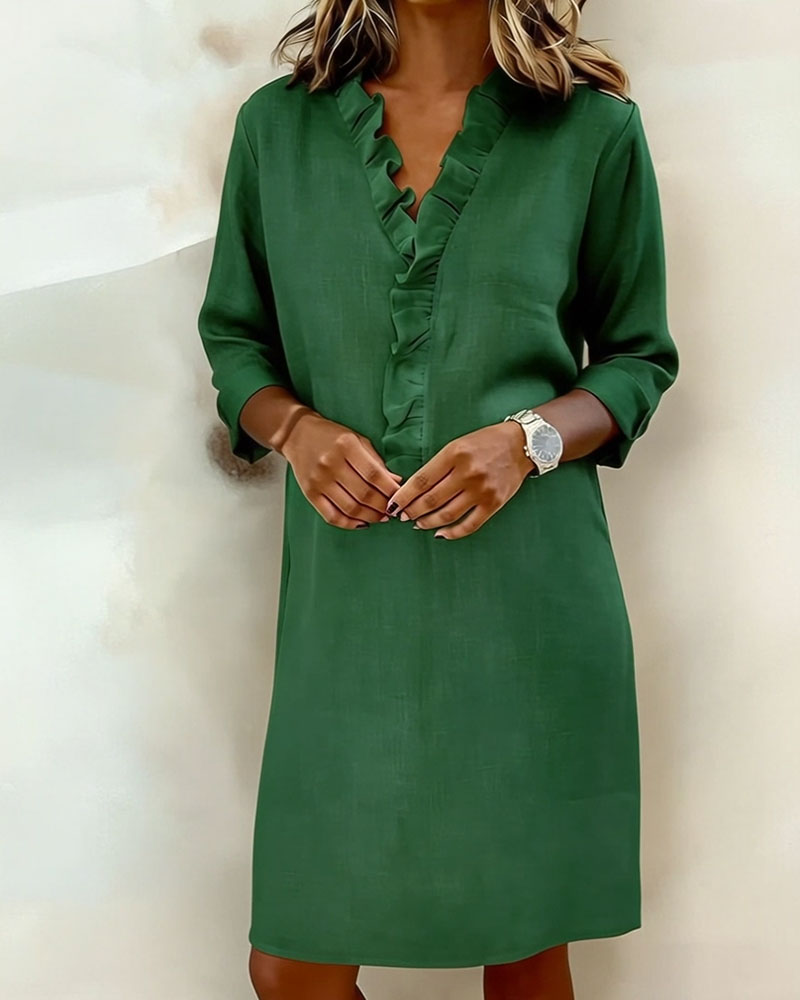 P|H - Ruffle V-Neck Shift Dress for Women Barbara