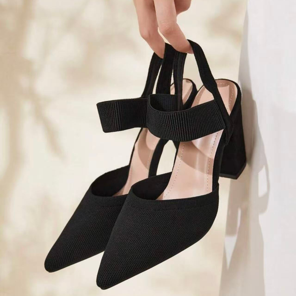 P|H - Pointed Elastic-Strap Block Heels for Women Ruth