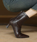 P|H - Elegant Heel Leather Ankle Boots Heather