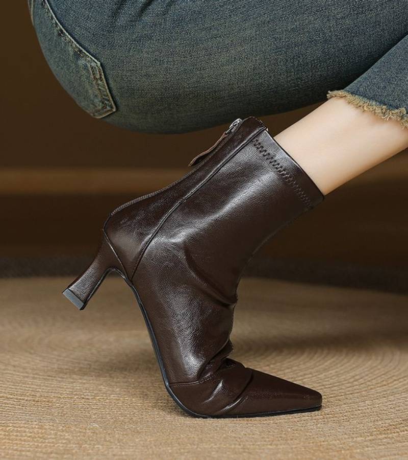 P|H - Elegant Heel Leather Ankle Boots Heather