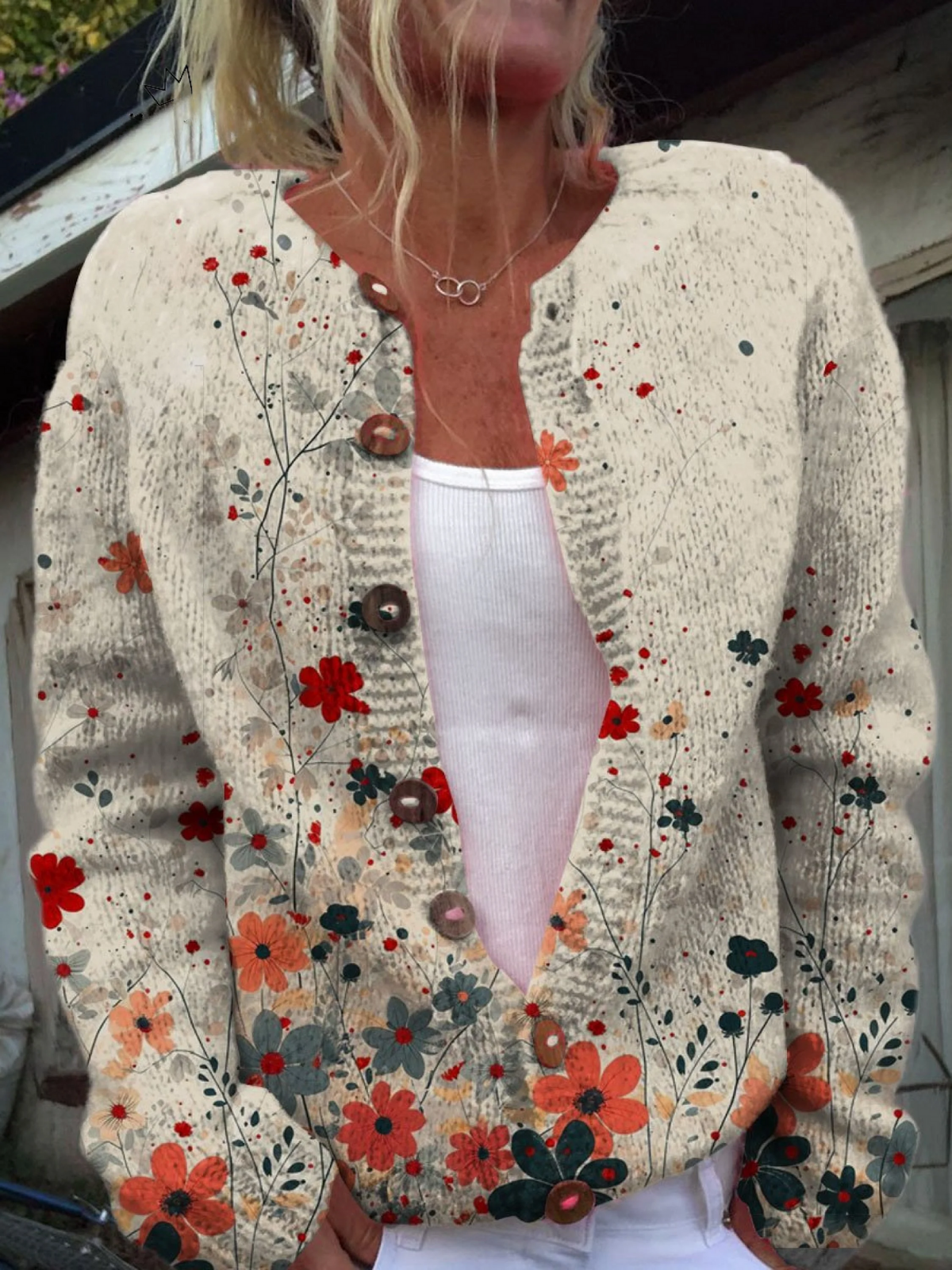 P|H - Coral Wildflower Knit Cardigan Ruth