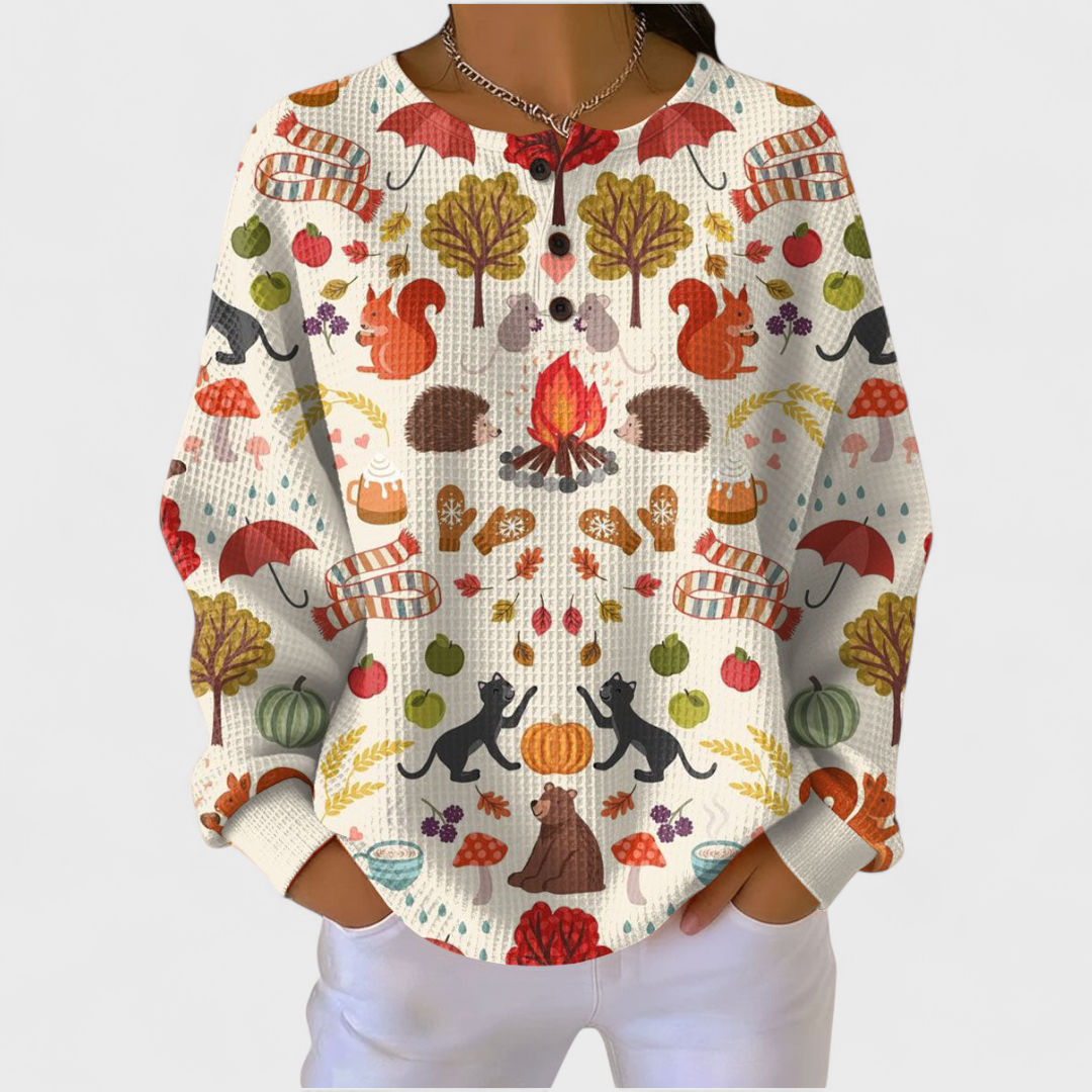 P|H - Autumn Woodland Waffle Henley Janet