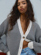 P|H - Chevron Contrast Trim Cardigan Carol