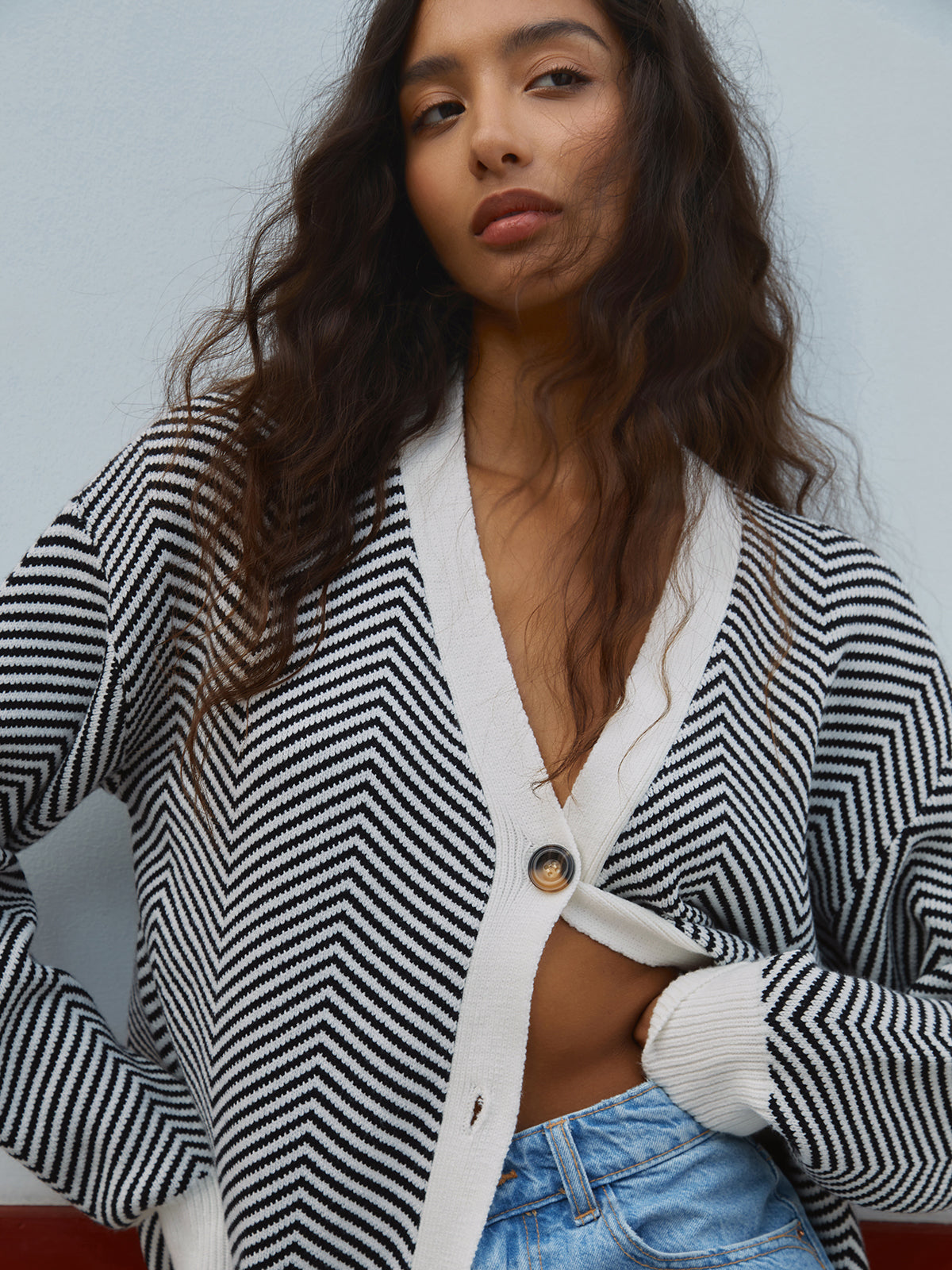 P|H - Chevron Contrast Trim Cardigan Carol