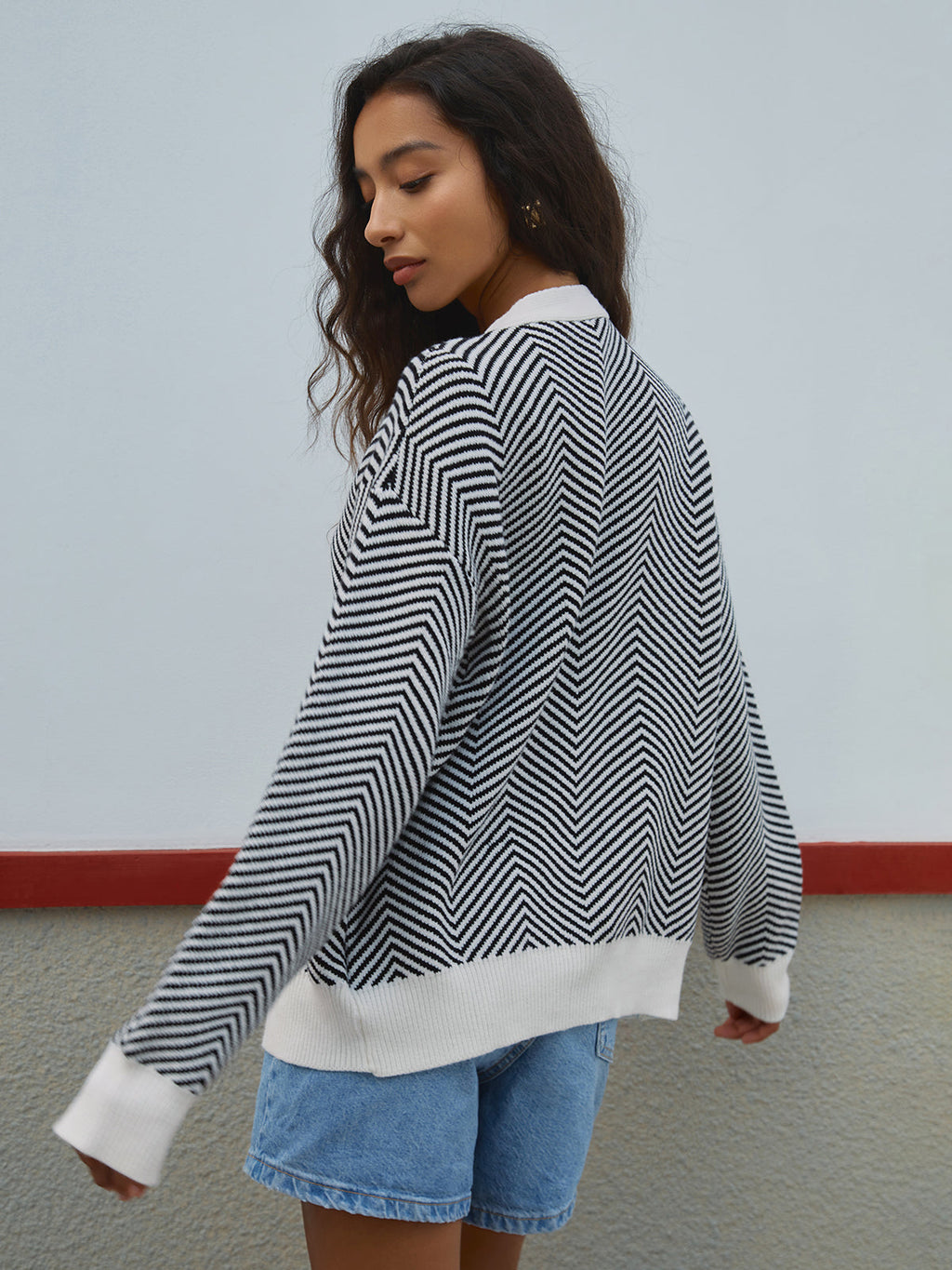 P|H - Chevron Contrast Trim Cardigan Carol
