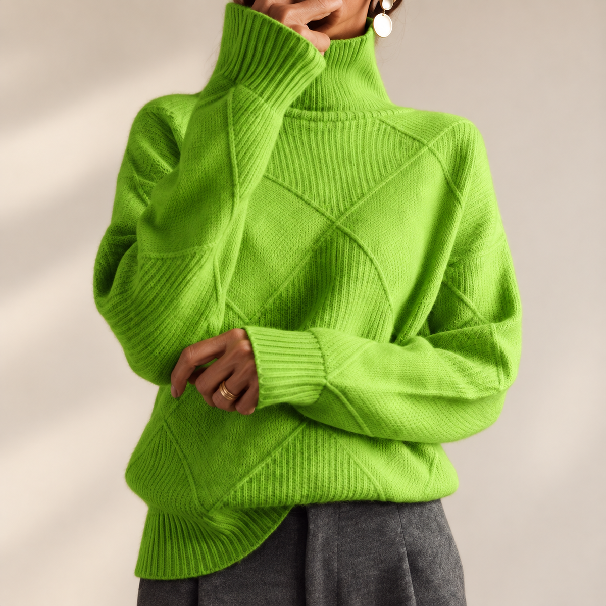 P|H - Diamond Knit Turtleneck Sweater for Women Margaret