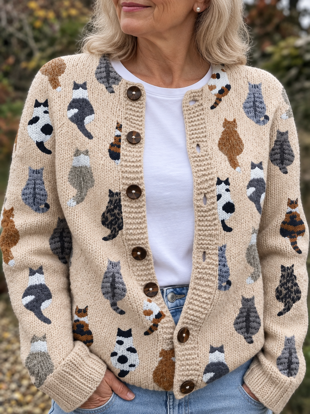 P|H - Cat Print Knit Cardigan Deborah