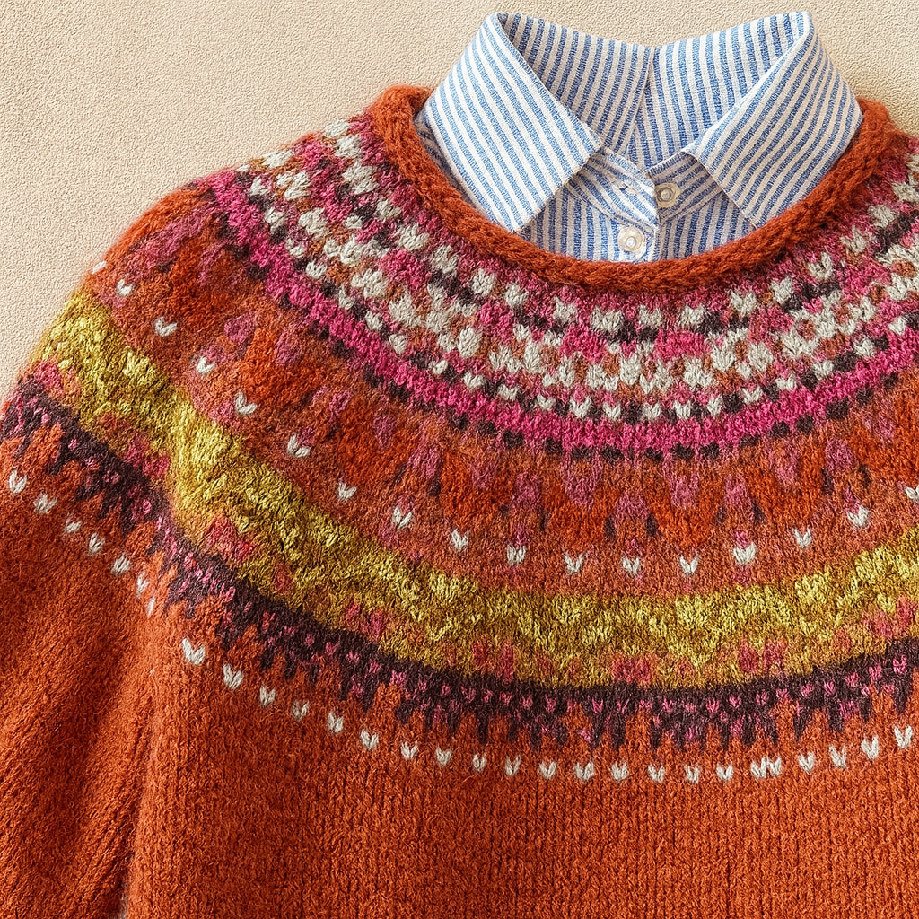 P|H - Rust Nordic Yoke Knit Sweater Rose